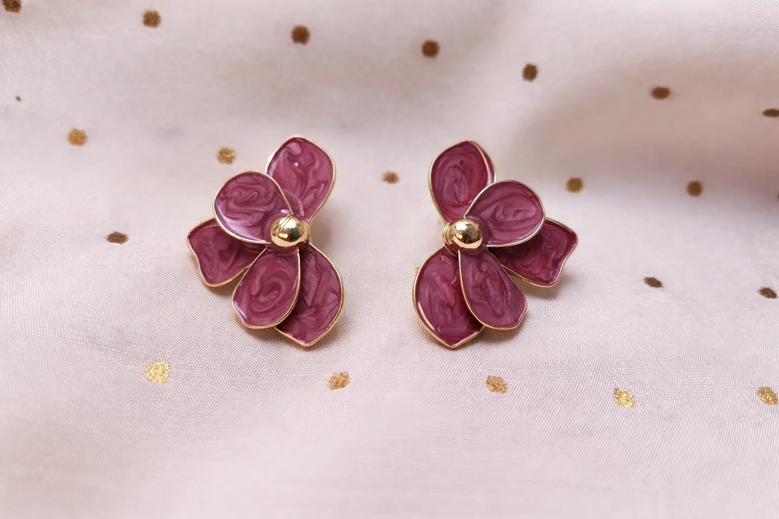 Blush Petal Flower Stud Earrings – Anti Tarnish Gold Finish